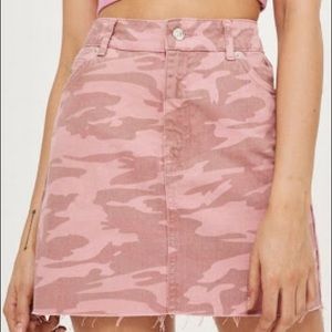 Topshop Pink Camouflage Denim Mini Skirt; 8